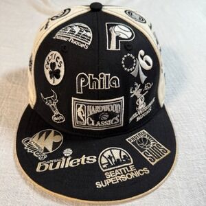 New Era NBA Hardwood Classics All-Over Logo‎ Hat Black/Cream 7 1/8